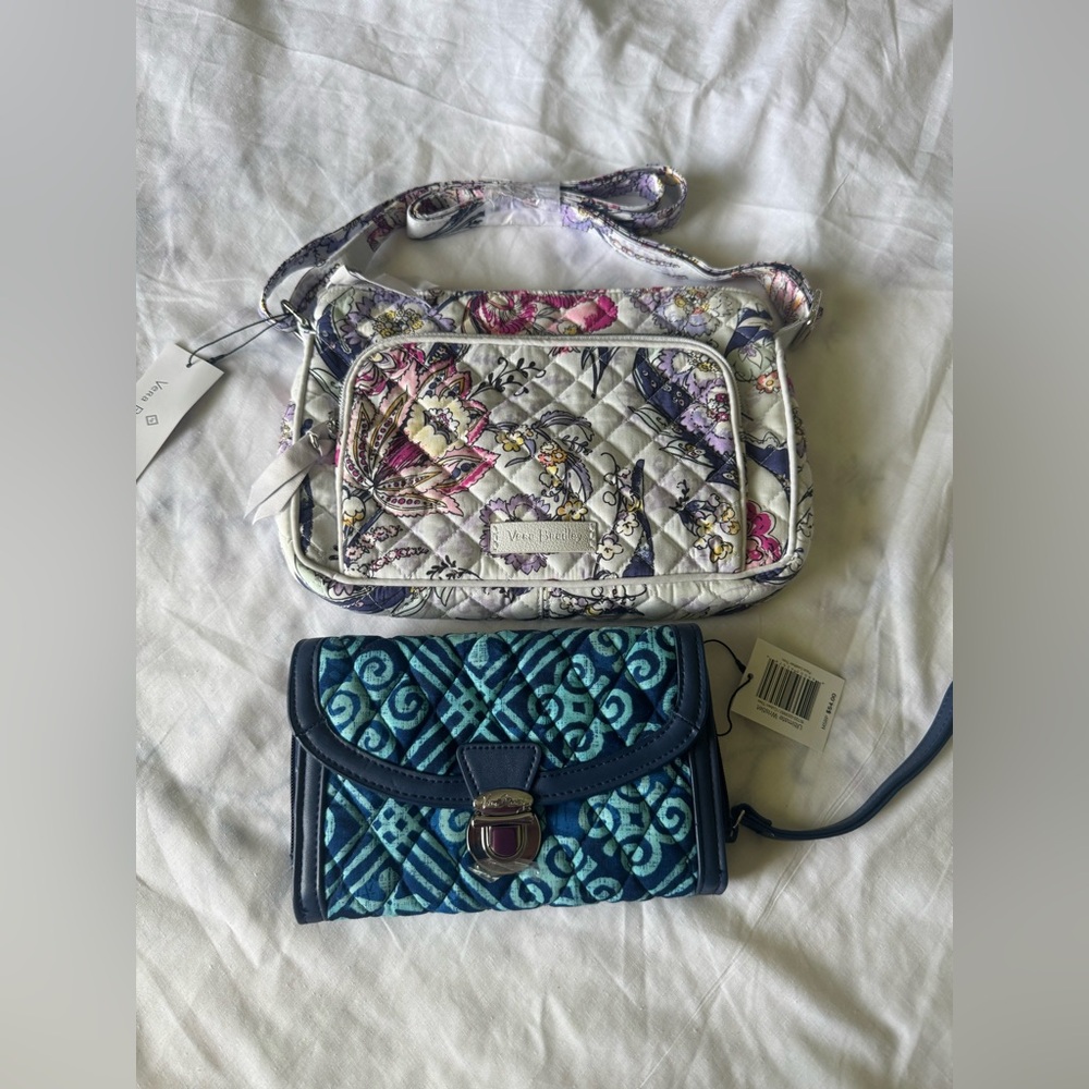 Vera Bradley Cream and Blue Quilted Crossbody Bags Bundle
